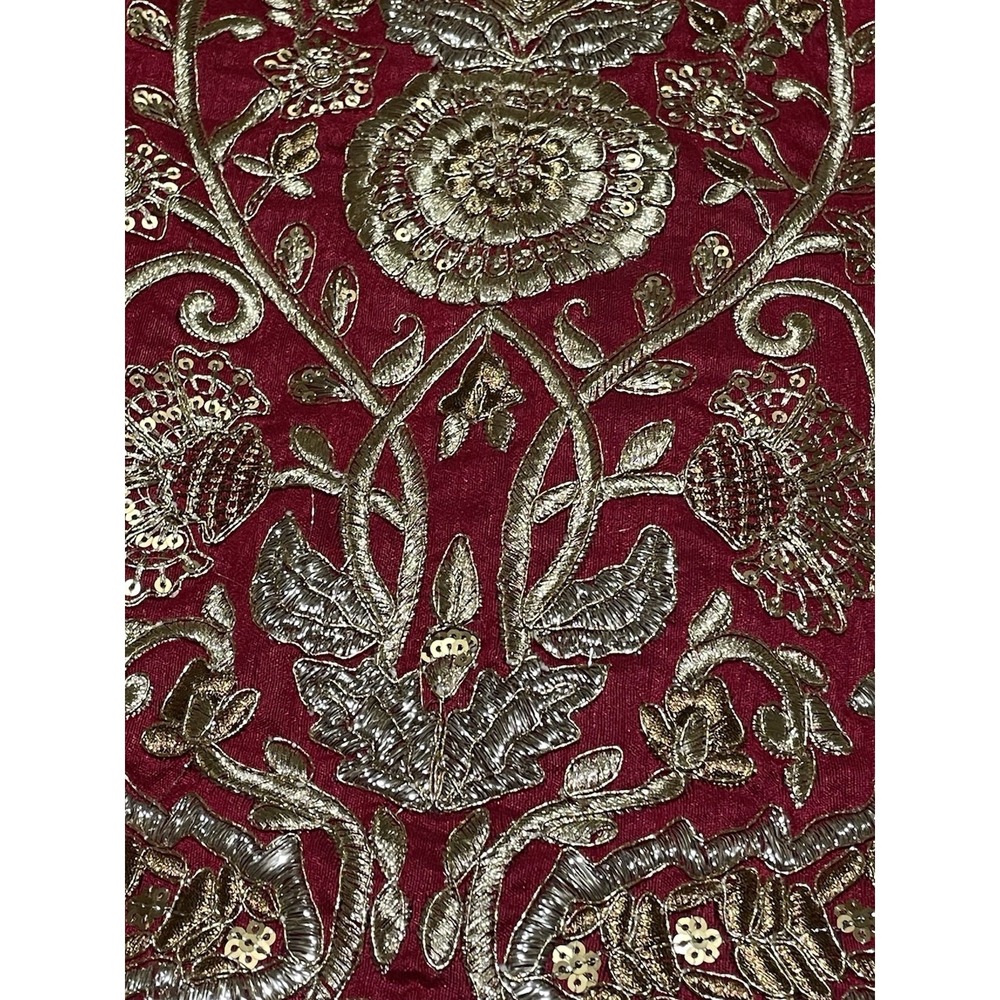 Ornate Maroon  Gold Zardosi Embroidered Lehenga Skirt Bridal Festive Wear XL Red - Picture 2 of 5